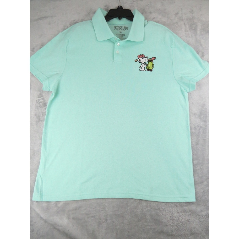 Peanuts Snoopy Golf Polo Shirt Mens XL Mint Green Embroidered Pique Short Sleeve